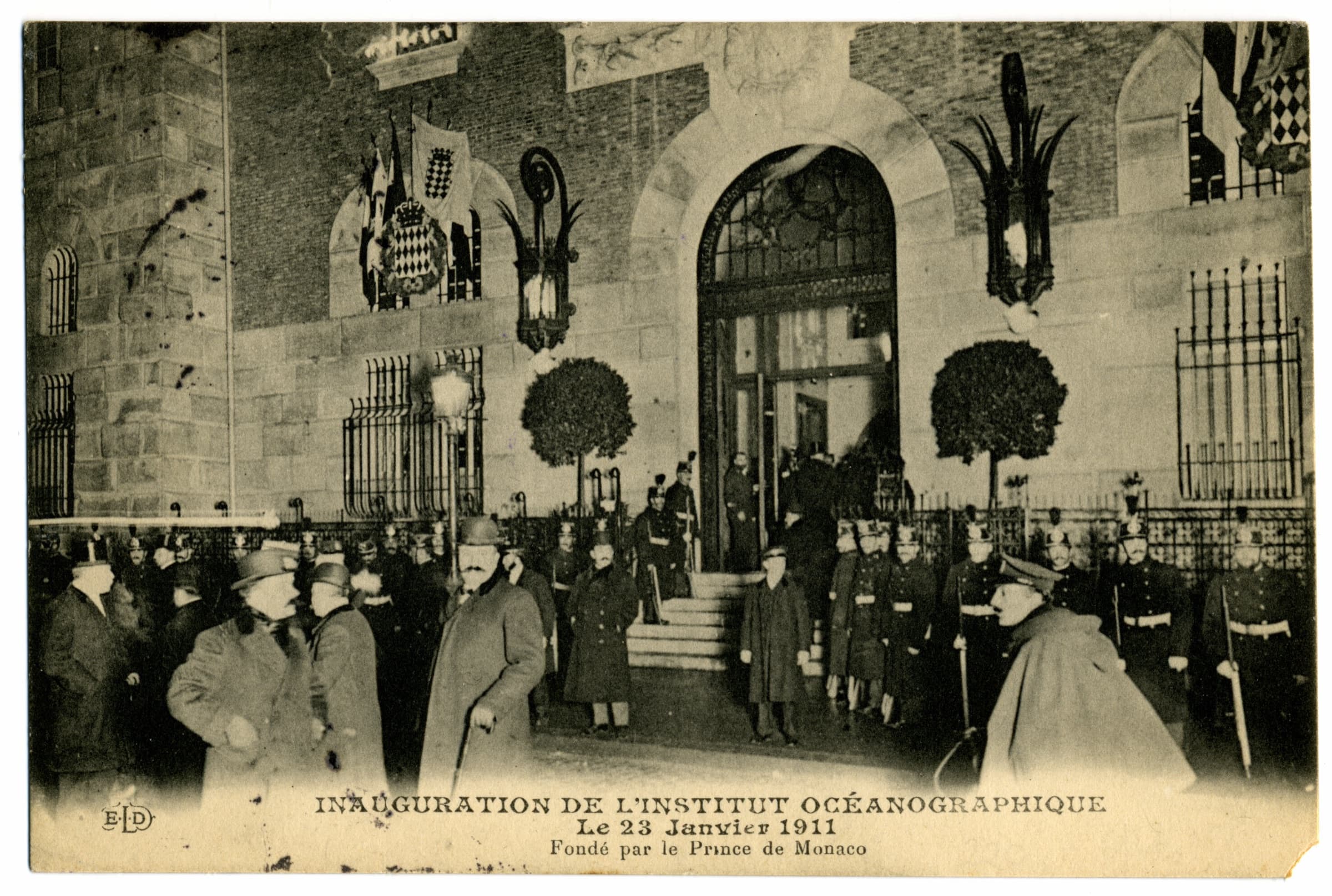 Carte postale ancienne : l'inauguration de l'Institut océanographique, le 23 janvier 1911